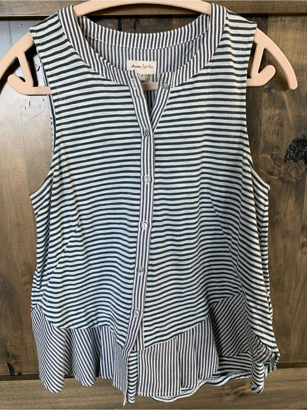 Meadow Rue Black and White Striped Sleeveless Button-Up Top Size S